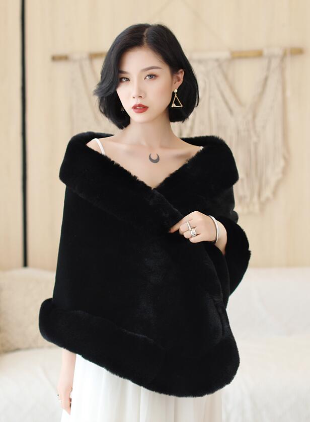 Black Formal Party Evening Jackets Wraps Faux Fur Wedding Capes Winter Women Bolero Wrap Winter Shawls In Stock: Default Title
