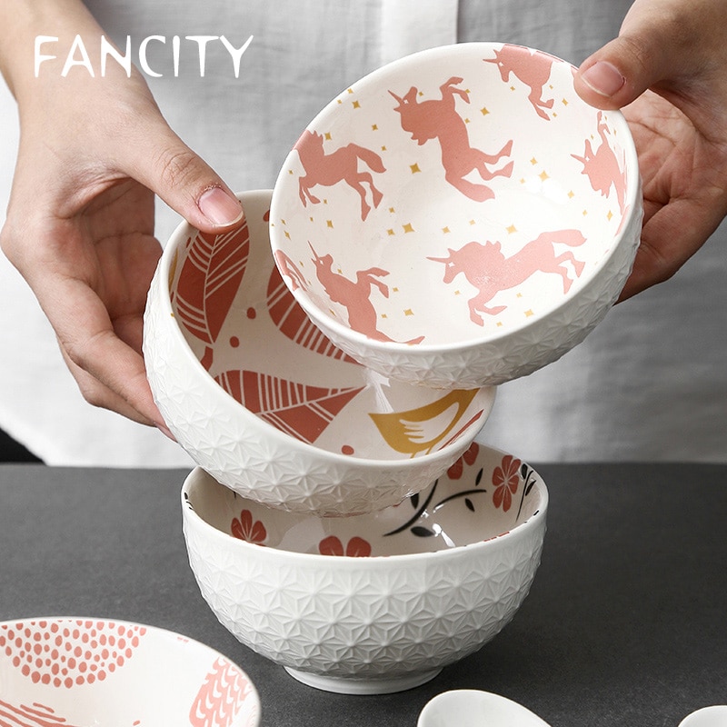 FANCITY Ceramic bowls, rice bowls, simple breakfast bowls, home combined meals