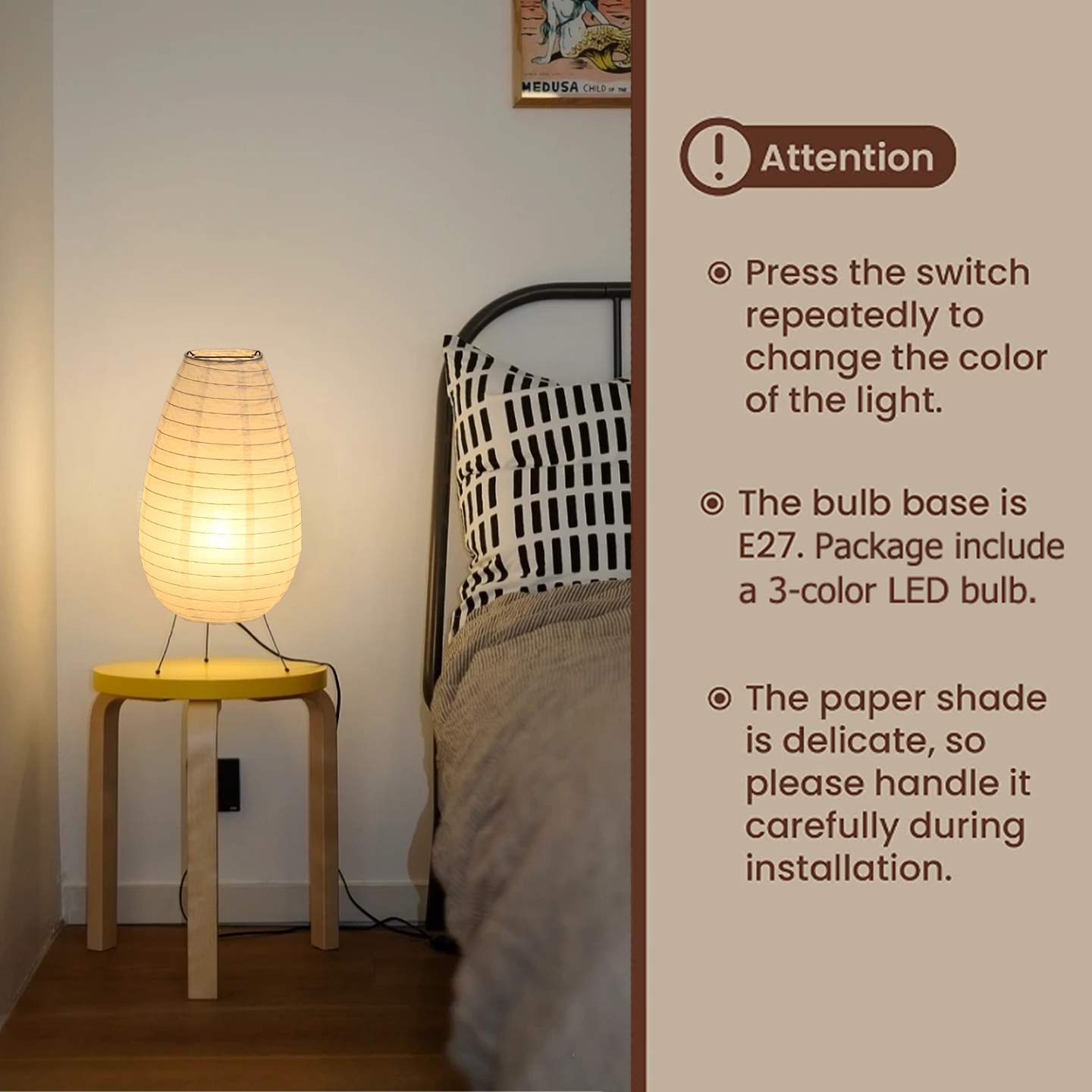 Nogy Noguchi Stijl Lamp Rijstpapier Vloerlamp Retro Creatieve Bedlamp Geschikt Voor Decoratie Van Studie/Slaapkamer/Woonkamer