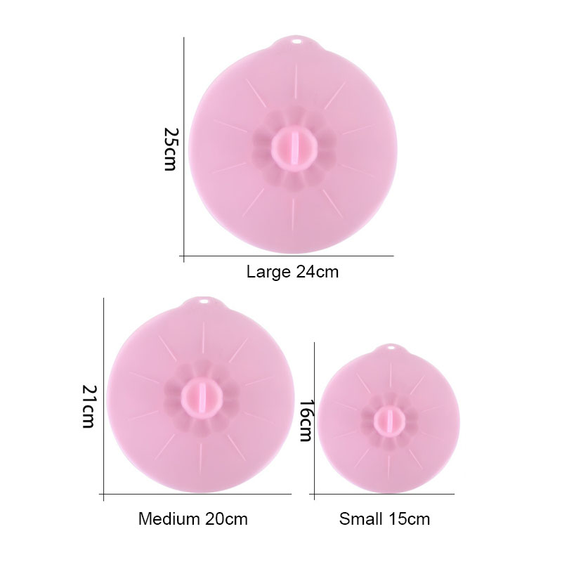 Tapas de silicona universales reutilizables para conservación de frutas y alimentos, sello al vacío, tazón con tapa, olla, envoltura de sellado, herramienta de cocina, 3/5 Uds.: 3Pcs-set Purple