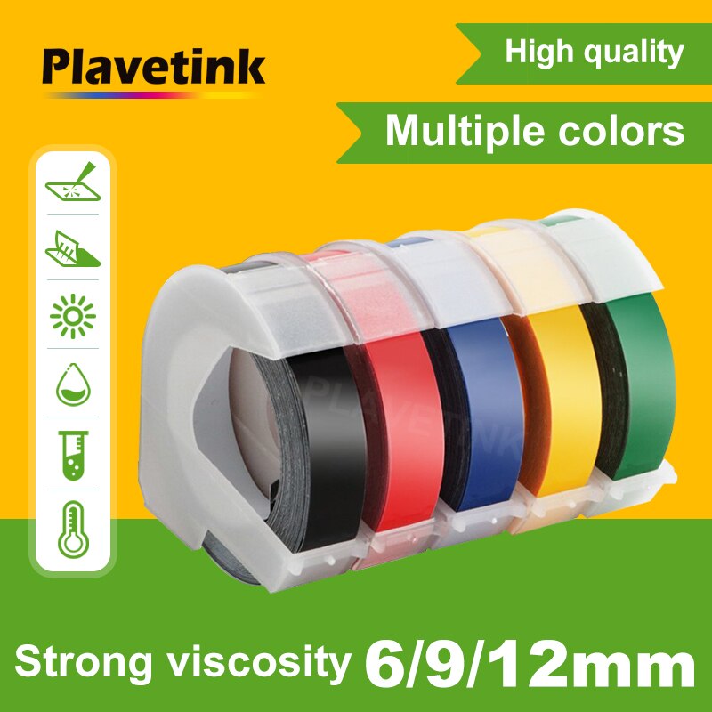 Plavetink 6/9/12MM 3D tłoczenie taśmy z tworzywa sztucznego tłoczenie etykiety kompatybilny dla Dymo Motex E101 E-202 E-303 1540 1755 producentów etykiet