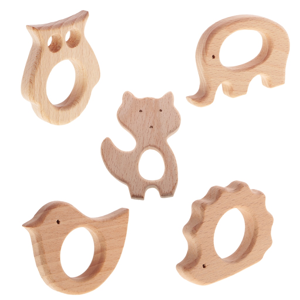 5 stück Nette Tier Form Baby Holz Ring Greifen Sensorischen Spielzeug Mom DIY Handwerk