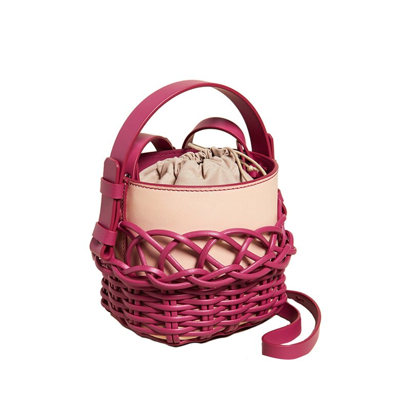 Creative Fashion Hollow Out Woven Hand Basket Bucket Bag Beach on Vacation Small Handbag High Quality Shoulder Bag