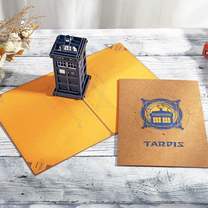 Ait onnittelukortti tardis puhelinkoppi käsintehty 3d taitettavaa pop-up postikorttia