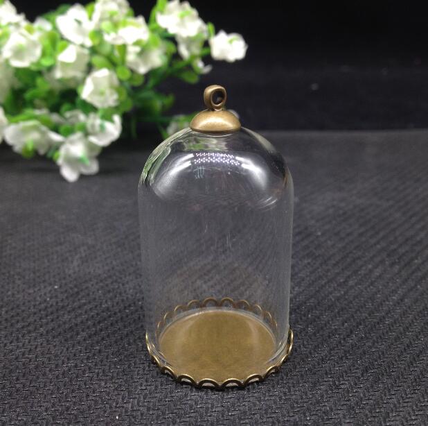 10 satz/lot -- 25*38mm vakuumglocke form rohr klarglas blase flasche & tray & top-stecker -- für DIY halskette zubehör finden: bronze lace tray