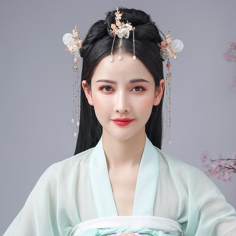 Retro Chinese Style Butterfly Flower Crystal Pearls Hanfu Dress Long Tassel Hairpins Hair Combs Jewelry Sets for Women Girls: Style 3