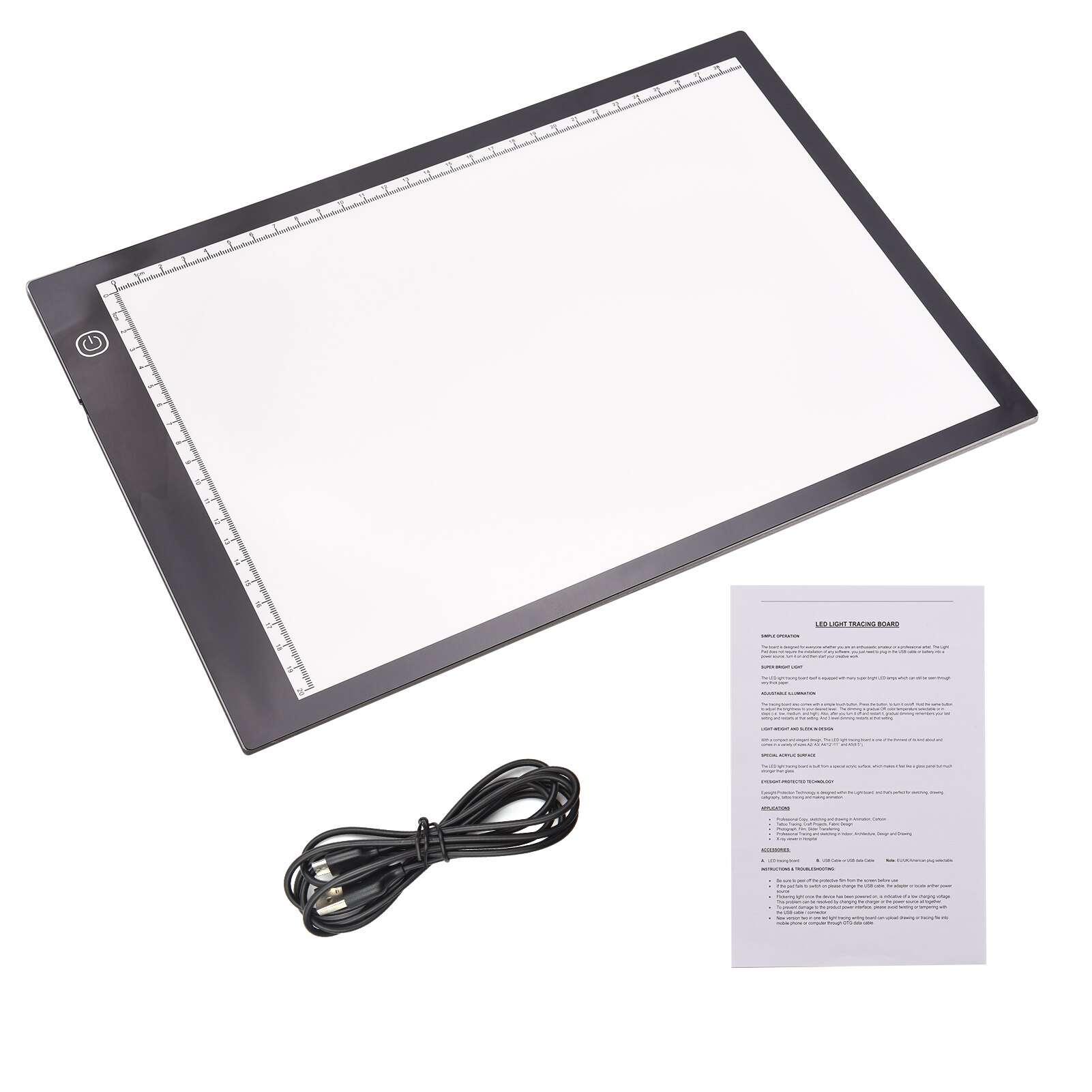A4 LED Light Pad Tracer 3mm Ultra-Thin Drawing Board Copyboard Stepless Dimming USB Powered with Scales for Artist Painting