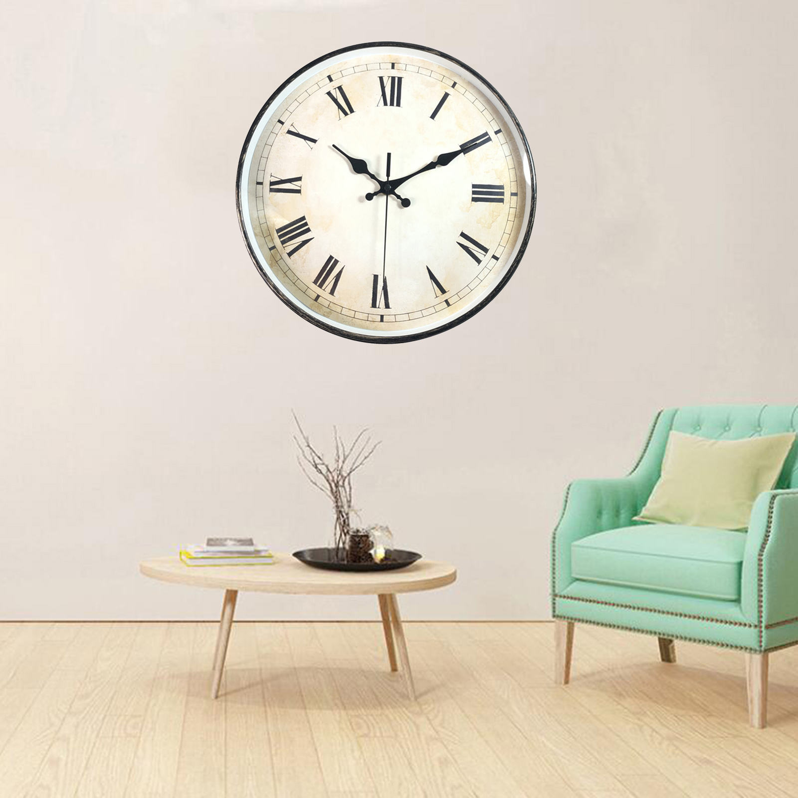 12&quot; Vintage Wall Clock Round Roman Numerals Easy Install Quartz Non Ticking