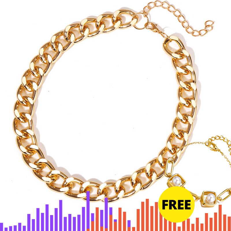 Punk Charm Chain Choker Necklace for Women Golden Miami Gold Thick Chain Link Choker Necklaces Female Jewelry: 51856   5246