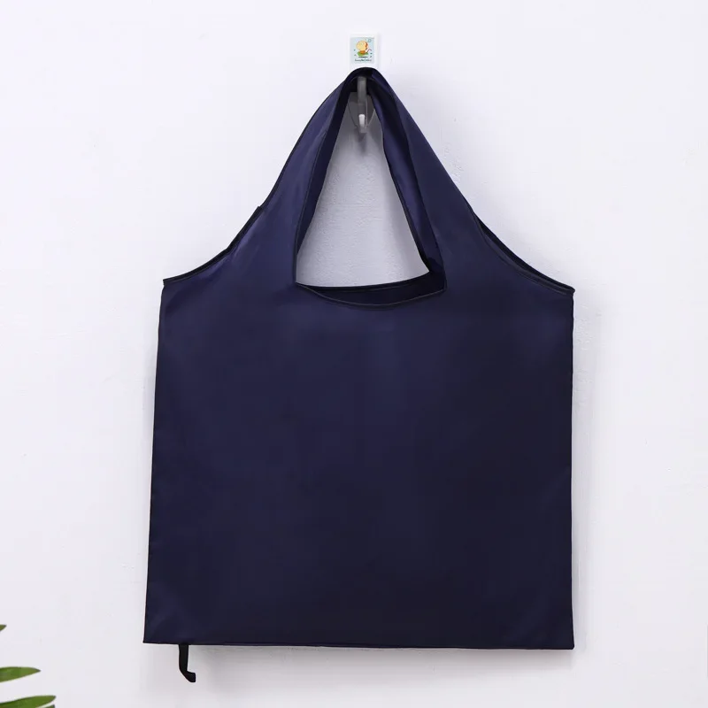 Foldable Shopping Bag Reusable Travel Grocery Bag Eco-Friendly One Shoulder Handbag for Travel Solid Color Supermarket Tote Bags: S / Navy Blue