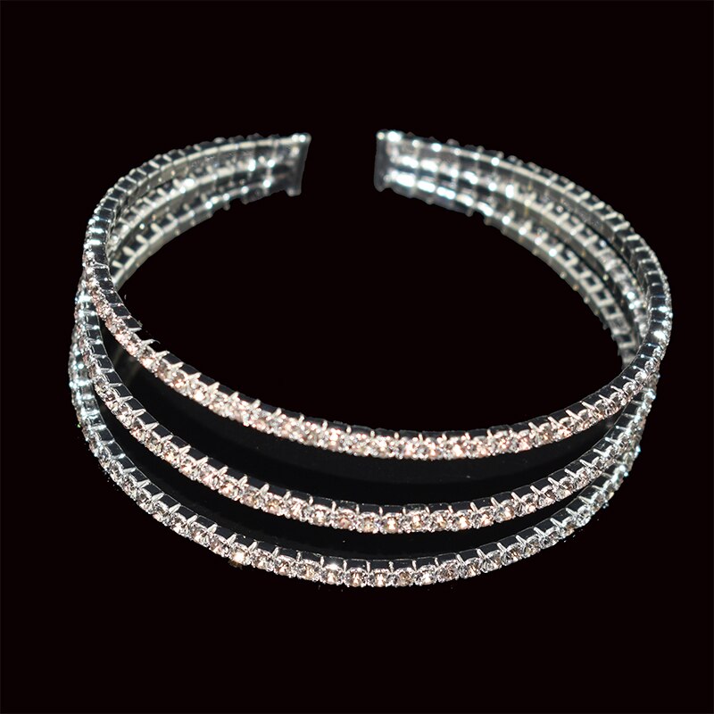 dame cristal ouvert Bracelets et Bracelets or argent plaqué Bracelet strass pour les femmes Bling mariage fête bijoux: 3 rows of silver