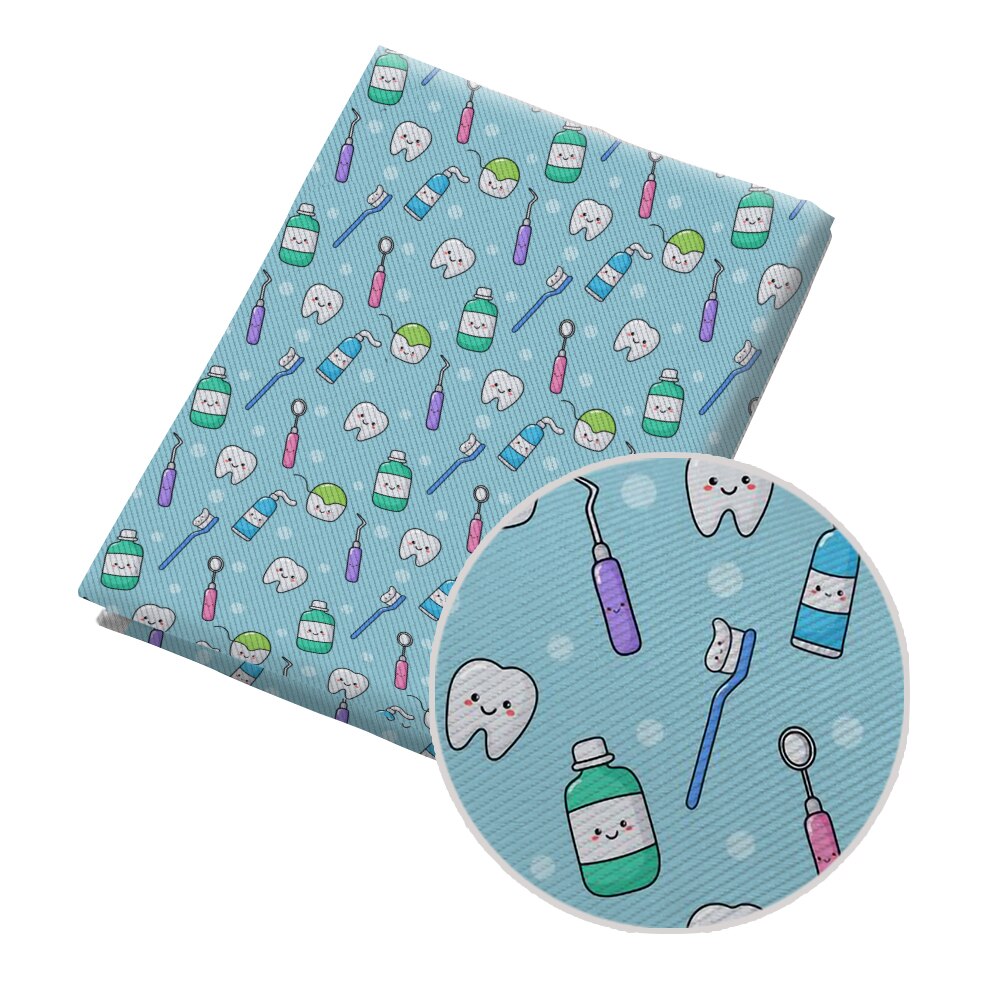 50*145Cm Stof Leuke Cartoon Tand Gedrukt Polyester Katoen Twill Stof Patchwor Gedrukt