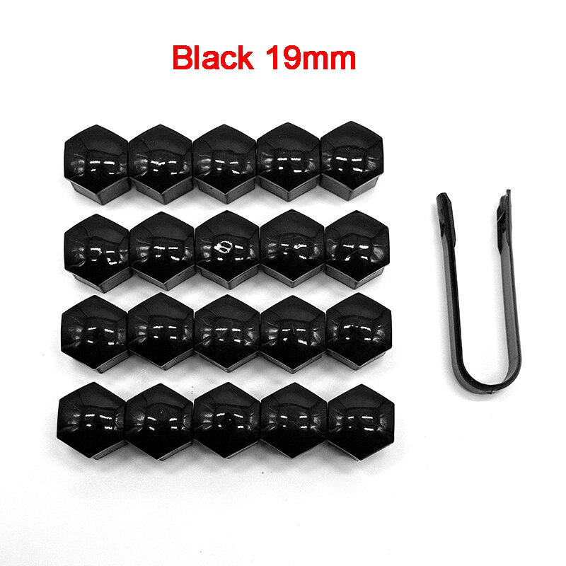 20 Pcs Car Wheel Stud Nut Bolt Covers Cap Remover Tool Key Tweezers Removal Dismantle Tool Fits For Universal Car Auto: Black 19mm