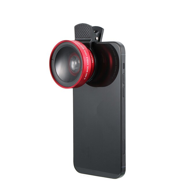 Lente de teléfono móvil con 2 funciones, lente gran angular de 0,45x y macro hd de 12,5x, cámara universal con clip de lente para teléfono iphone y android: Red