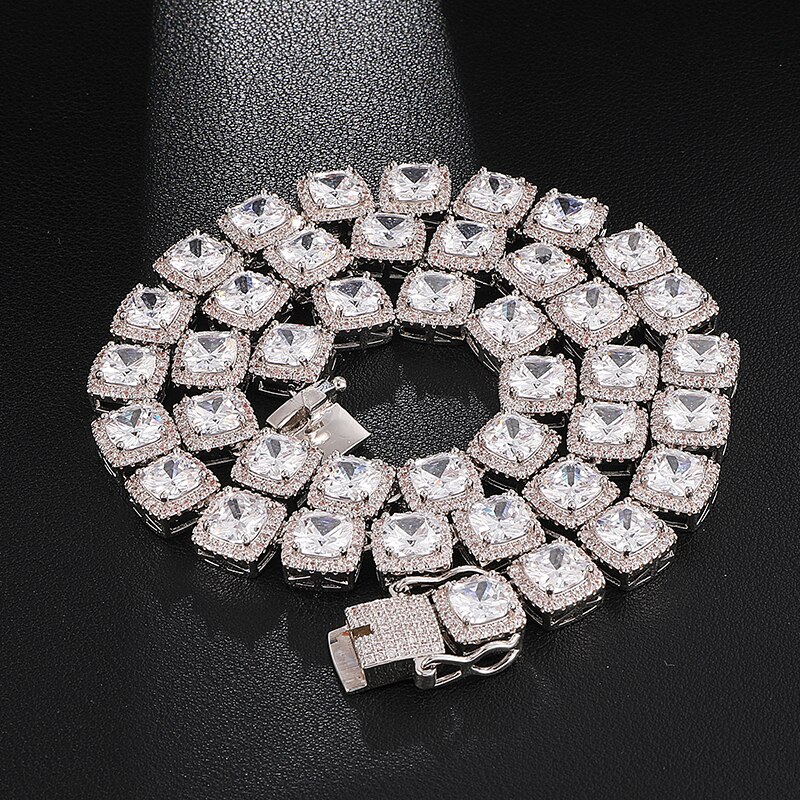 Hip Hop 10Mm Bling Zirconia Iced Out Armband Ketting Geometrische Vierkante Aaa Cz Steen Tennis Ketting Voor Mannen vrouwen Sieraden