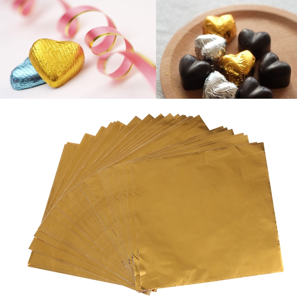 100 Stks/set Aluminiumfolie Snoep Pakket Papier Chocolate Candy Diy Pakket Papier Kunst Ambachten Papier 10X10cm E5M1