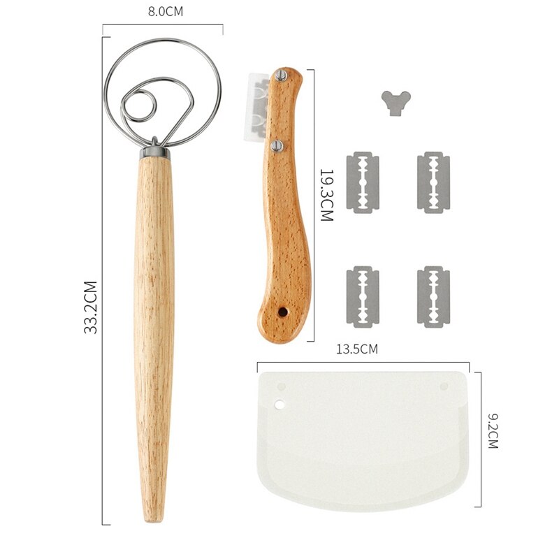 Stainless Steel Bread Slashing Tool Dough Whisk Dough Scraper Slasher Slicer Pizza Scoring Knife Cutter Bread Baking Tool Set