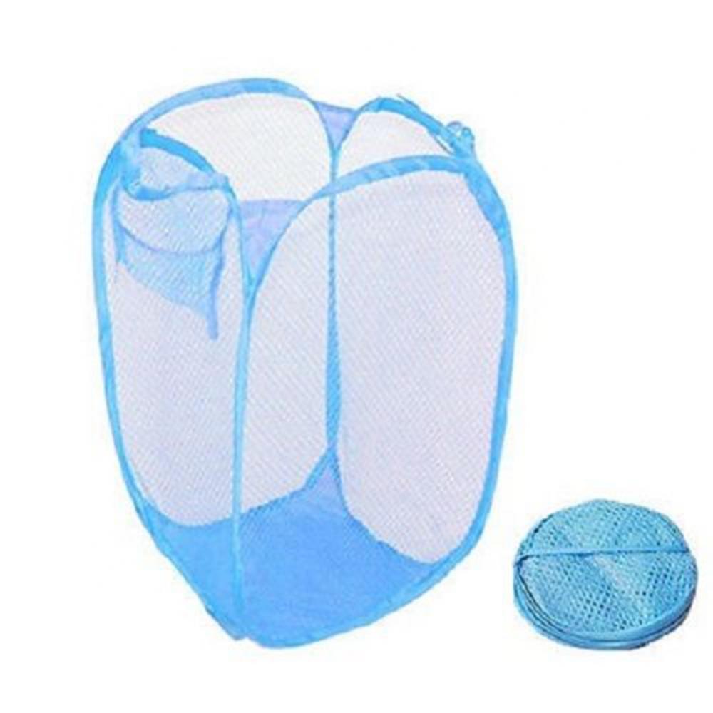 Laundry Bag Pop Up Mesh Washing Foldable Laundry Basket Bag Bin Hamper Storage: Light Blue