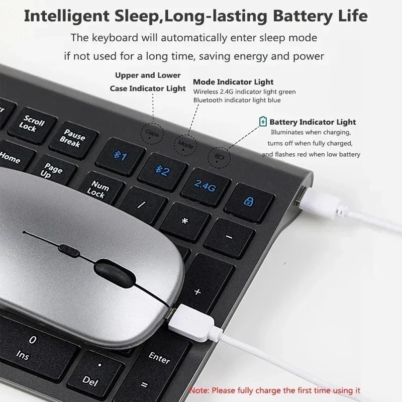 Bluetooth 5.0 & 2.4G Wireless Keyboard and Mouse Combo Multimedia Keyboard Mouse Set for iPad Macbook Android Laptop PC TV