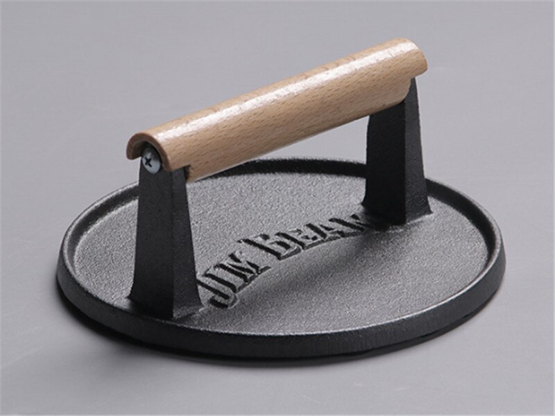 Round big BBQ tool Cast iron Wooden Handle Steak Plate Meat Press Grill Fried meat squid Fried steak barbecue pressure plate