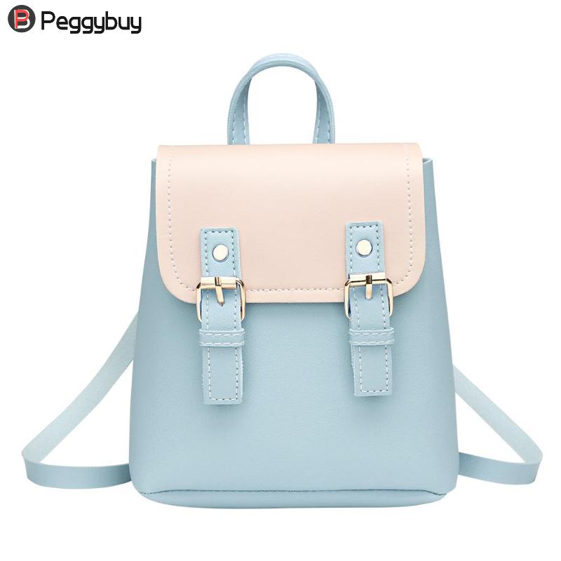 Vintage Reine Farbe Leder Einfach Schule Tasche Rucksack Satchel Frauen Trave Schulter Tasche mochila feminina: 3