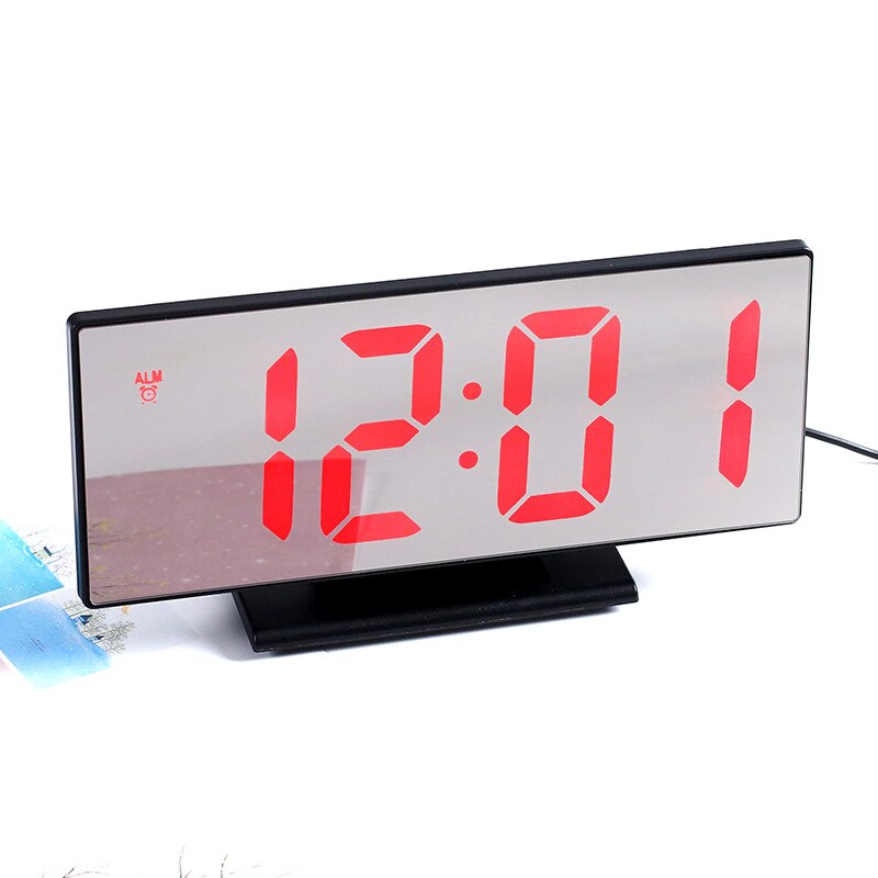 LED Digital Alarm Clock Mirror Electronic Clocks Multifunction Large LCD Display Digital Table Clock with Temperature Calendar: Black Red