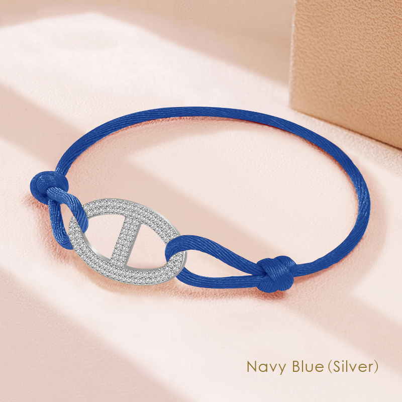 Maanlicht Mode Klassiek Varken Neus Zijden Touw Bedelarmband Voor Vrouwen Zirkoon Verstelbare Armband Vrouwelijke Sieraden 14 Kleuren: Blue Zinc Plated