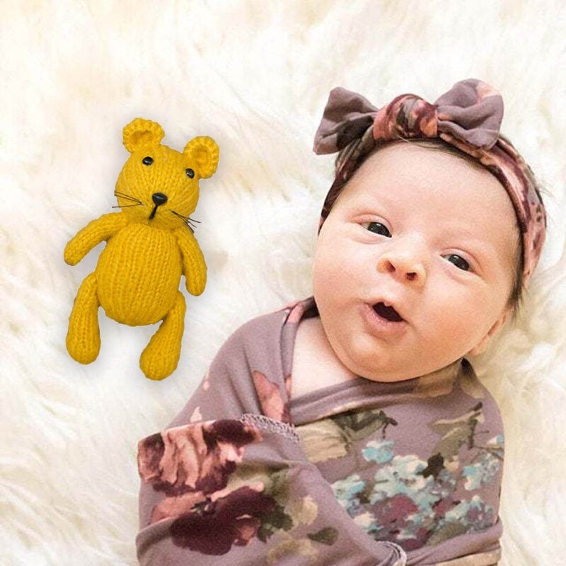 Baby nyfødte fotografering rekvisitter strikning musedukke legetøj spædbarn fotografering skydedekorationer tilbehør