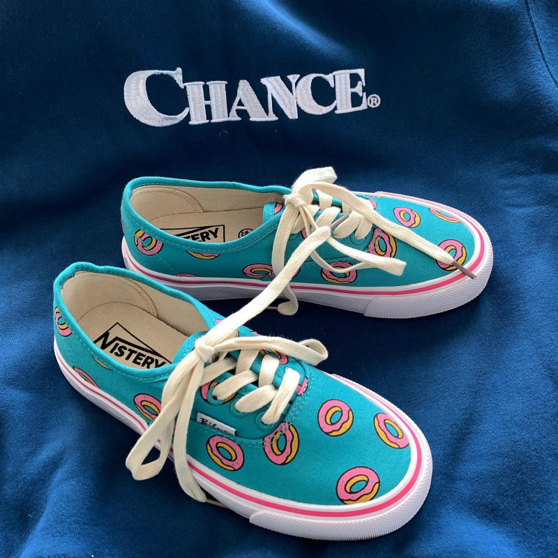 Meisje Chic Canvas Schoenen Lente Herfst Cartoon Donut Leuke Sneakers Met Donut Print Casual Schoenen Trainers 35-40 Lage lace Up