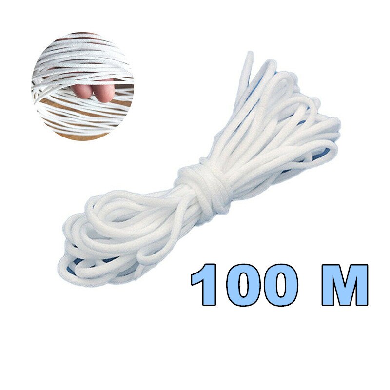 500/300/200m bandes élastiques pour masques, longueur de couture, largeur, cordon élastique blanc, épaisseur de couture, 3mm accessoires de couture diy: 100m