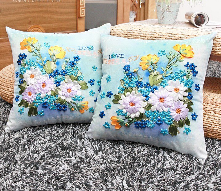1pair 45x45cm 3D blue white daisy flower Ribbon em... – Grandado