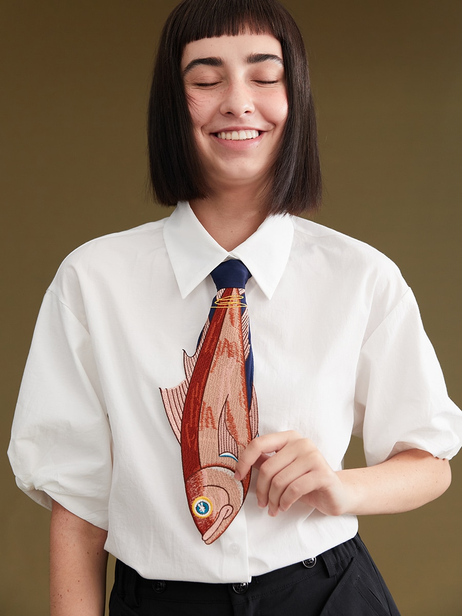 Cravate brodée en forme de poisson pour femmes, accessoires, inégal, amusant, arrivage