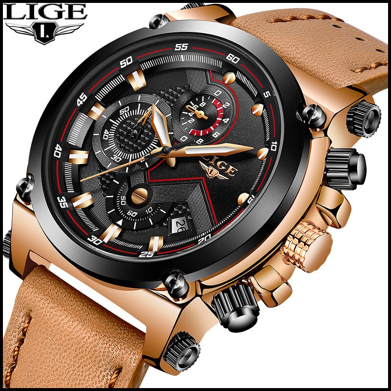 LUIK Horloges Heren Top Luxe Mode Creatieve Chronograaf Lederen Waterdichte Quartz Horloge Relogio Masculino