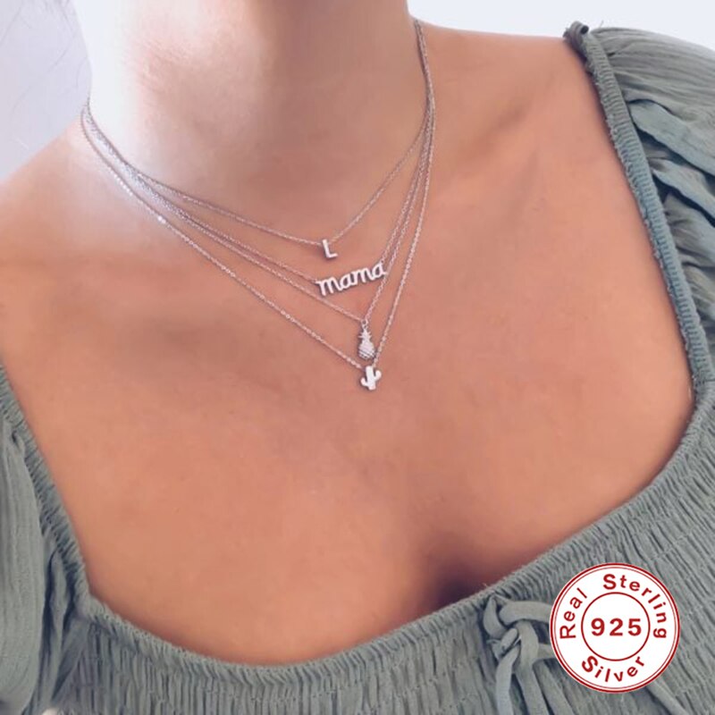 925 Sterling Silver Collares Minimalist MAMA Letter Pendant Necklace For Woman Mom Ladies Necklaces Mother&#39;s Day Birthday