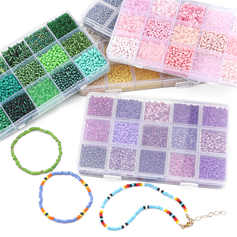 Juego de cuentas de vidrio de 15 colores para hacer pulseras, cuentas espaciadoras sueltas con caja de almacenamiento, Kit de tubos para manualidades, dijes de collares