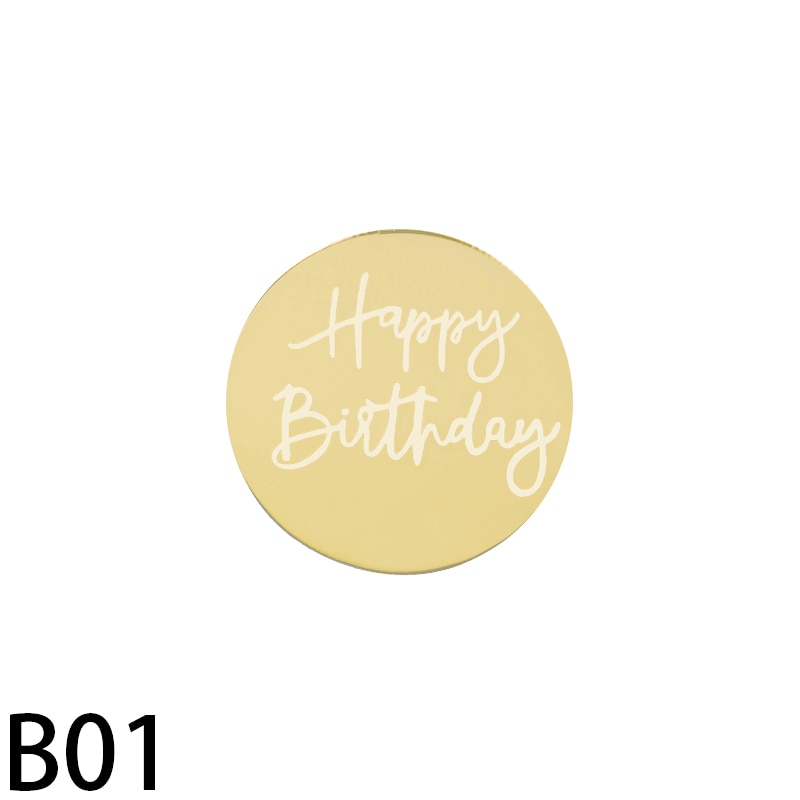 10pcs Gold Silver Happy Birthday Cupcake Topper Dessert Cake Decorations Acrylic Rose Gold Circle Cake Topper for Birthday Party: B01 / 10Pieces