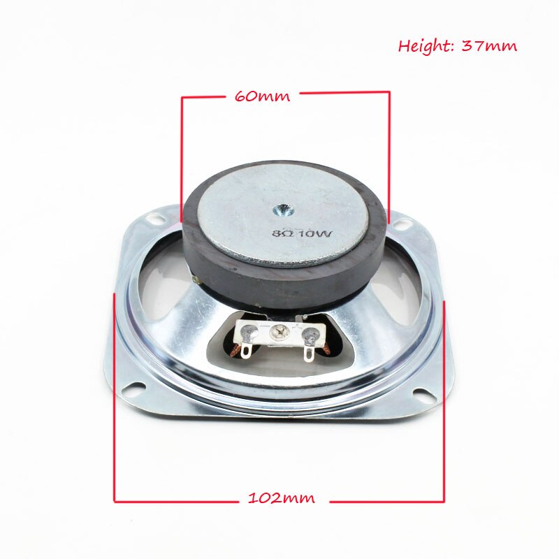 2pcs 8 Ohm 10W Loudspeaker 102MM 4inch Square Speaker Waterproof Clear Cone Paper Bright Cap 60MM External Magnetic Height 37MM