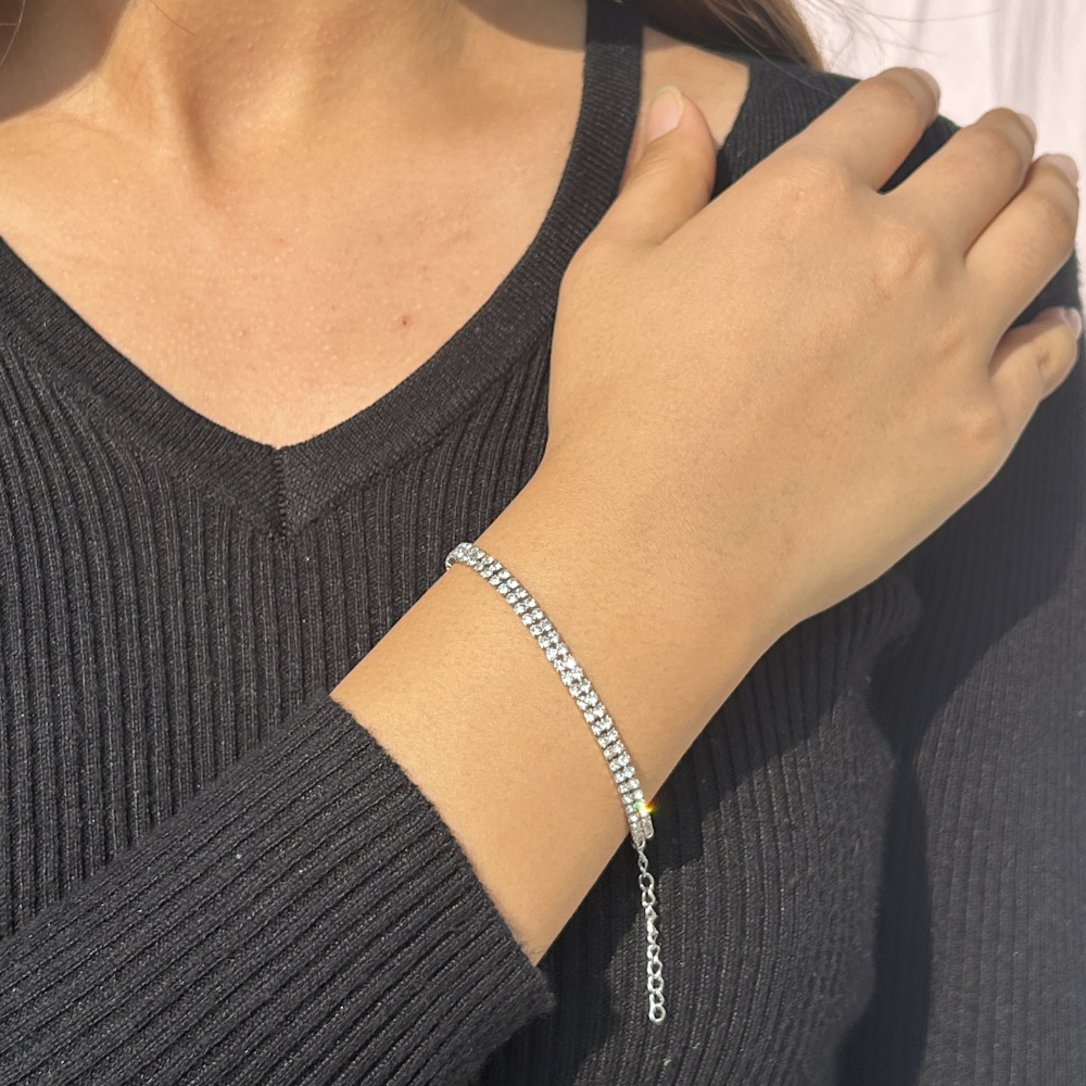 Pulseras minimalistas de tenis de cristal de acero inoxidable para mujer y niña, pulsera de cadena de cristal de diamantes de imitación Simple, joyería de