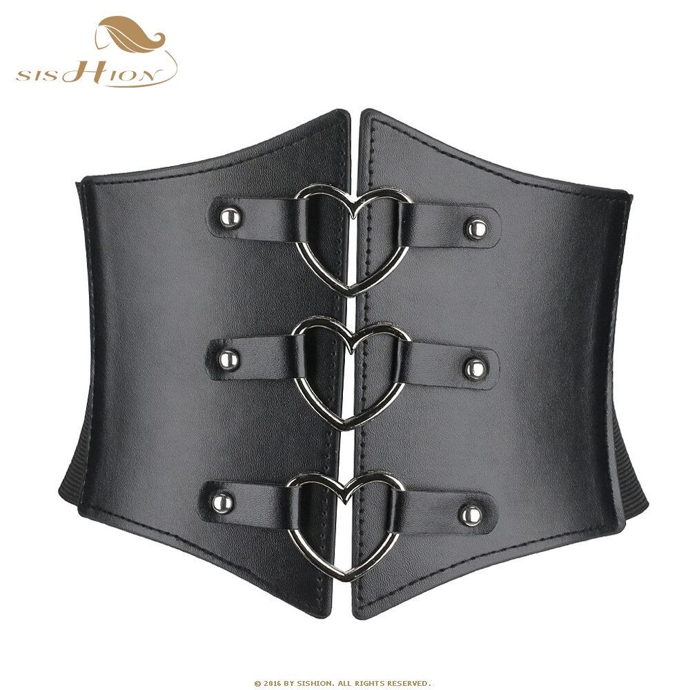 SISHION Schwarz Punk Gürtel Für Frauen Taille Korsett Breite PU-Leder Abnehmen Körper Gürtel Herz Elastische Bund Einstellbare VD2911