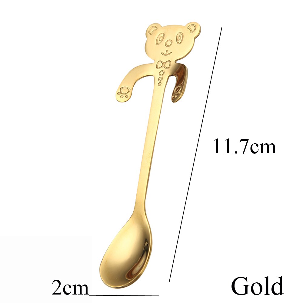 1PC Stainless Steel Rainbow Bear Spoons Hanging Cups Ice Cream Dessert Coffee Tea Spoon Tableware Kitchen Tool Flatware: Gold