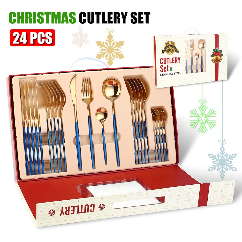 Merry Christmas Cutlery Set 24 Piece Christmas Dinnerware Knife Fork Spoon Set Tableware Christmas Decorations For Home