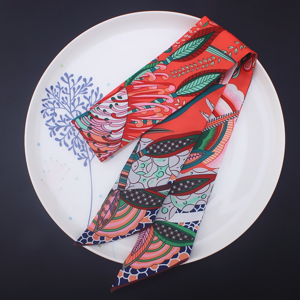 Bohemia Style Skinny Scarf Brand Silk Scarf For Women 4 Color Floral Print Head Scarf Long Handle Bag Scarves Wraps