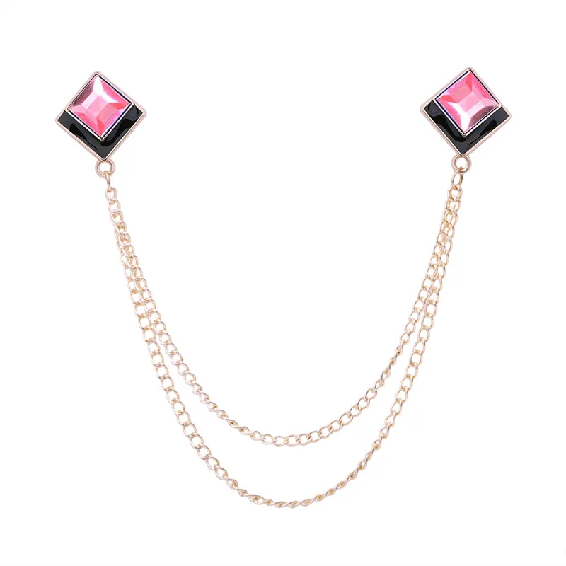 Koreaanse Geometrische Crystal Broche Kwastje Ketting Revers Pin Mannen Shirt Kraag Sieraden Wedding Party Broches Accessoires: Rose Goud Kleur