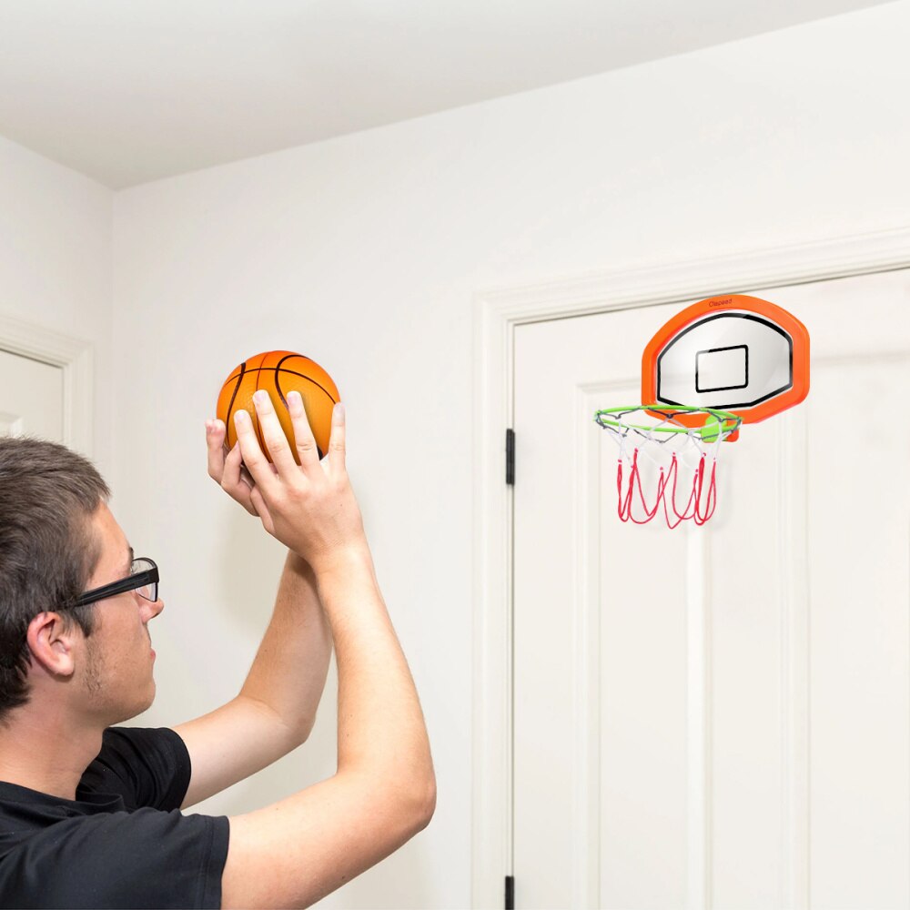 Clispeed Kids Basketball Hoop Set Cartoon Hanging Wall Mounted Mini Hoop with Net Portable Educational Indoor