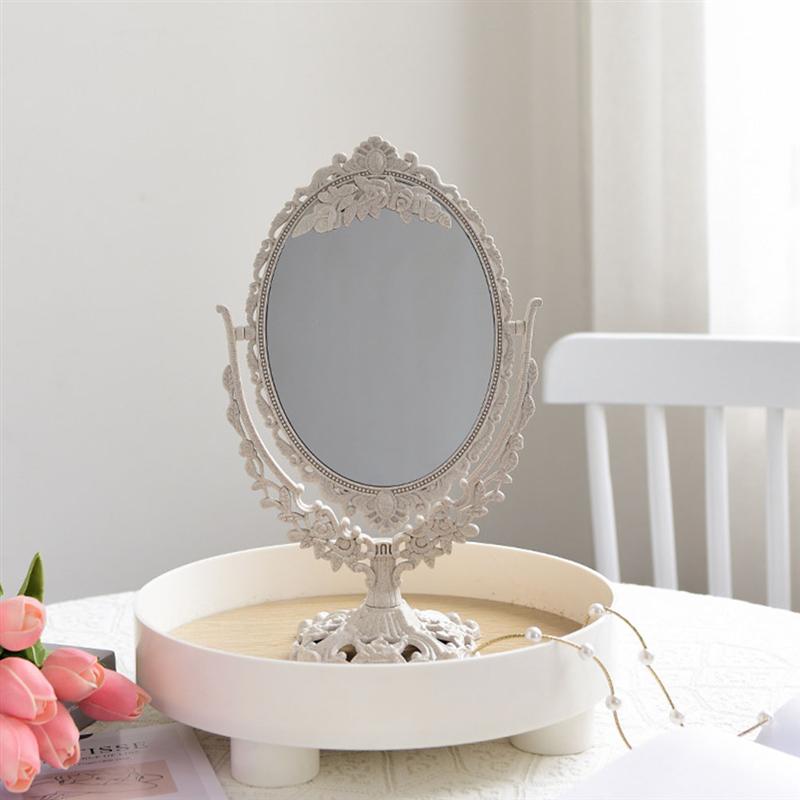 1pc Desktop Makeup Mirror Retro Style Relief Girl Makeup Mirror Desktop Mirror