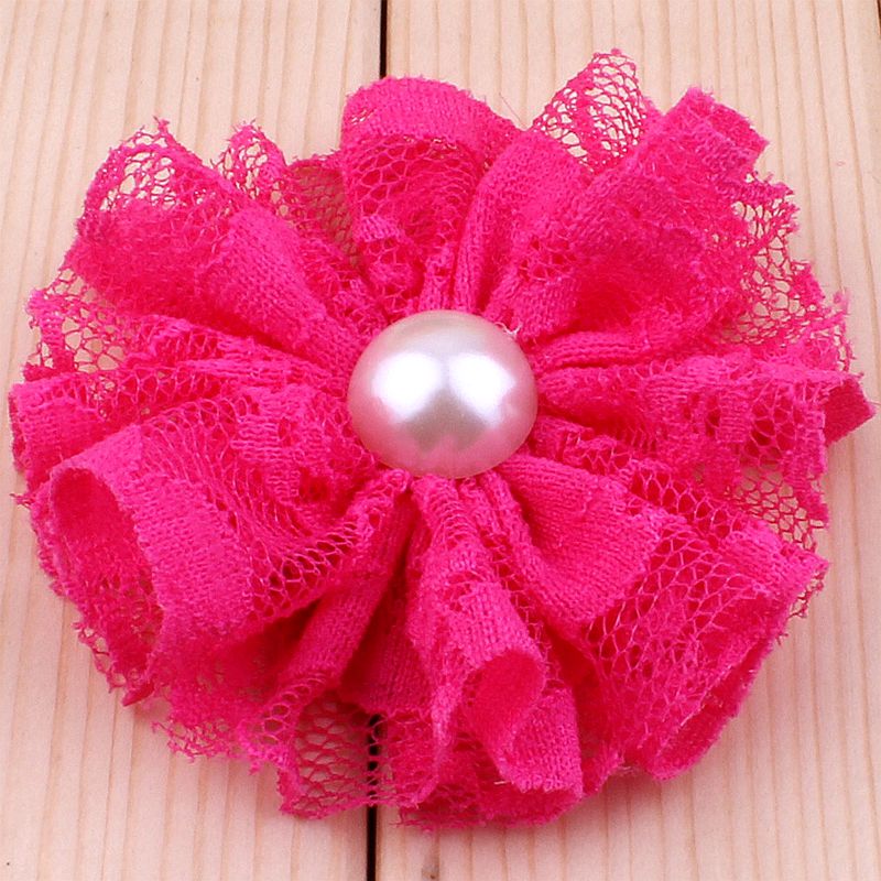 5 teile/los 7 cm 15 farben Ausgefranste Mesh Spitze Blumen Mit Perle Für Haar Zubehör Shabby Künstliche Stoff Blumen Für stirnbänder: schwarz