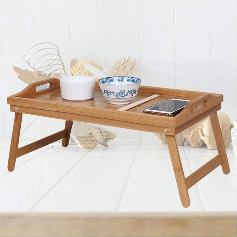 Natuurlijke Bamboe Ontbijt Dienblad Met Handvat Serveren Ontbijt In Bed Of Gebruik Als Een Tv Tafel Opvouwbaar Bed Tafel laptop Bureau
