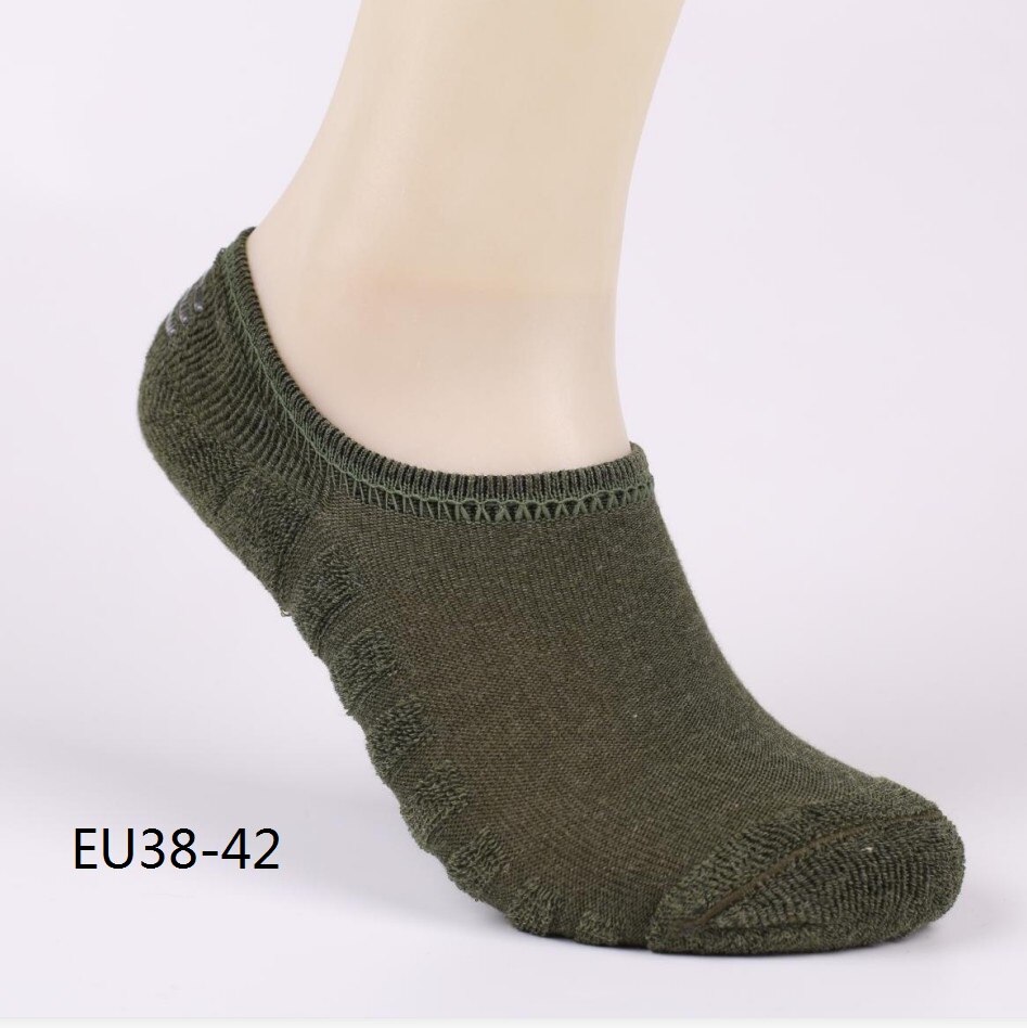 Chaussettes style serviette, invisible, pour homme, 6 pièces (3 paires), 3 couleurs/lot, matière coton, rayures, semelles anti-dérapantes, , , grande taille EU 43-46: army