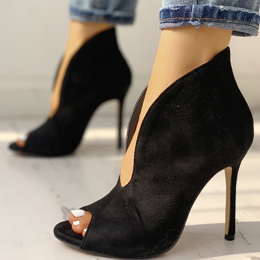 Peep Toe v-shape Cut Out Botines mujer 11 Cm tacones altos Sexy mujeres zapatos mujer botas de verano