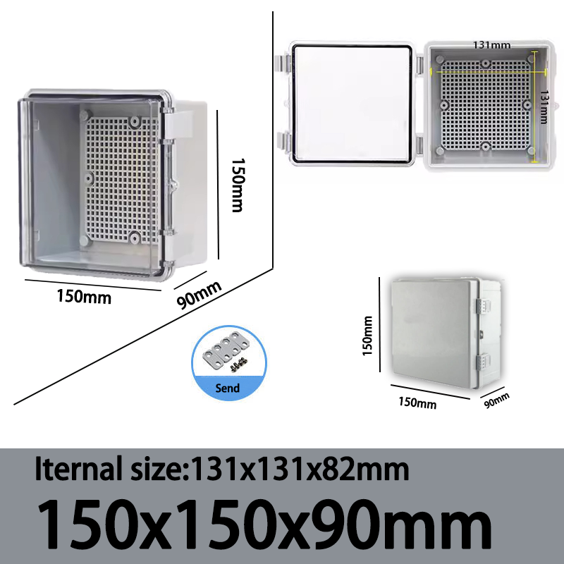 Caja de sellado electrónico impermeable para exteriores, carcasas ABS de distribución de cubierta gris/transparente IP66 con hebilla, caja de conexiones de plástico: 4XL / Blanco y negro